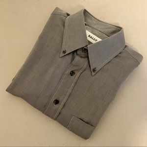 Vintage 80’s 90’s BALLY Striped Button Down Shirt Size 39(15 1/2) Sliver Grey